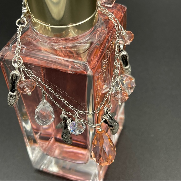 NWT DOUBLE STRAND CHARM BRACELET IN TONES OF BLUSH ROSÉ CRYSTALS & SILVER SHOES - Picture 16 of 16